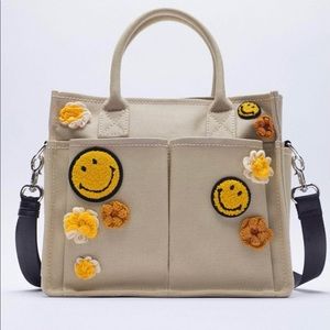 SMILEY for Zara Canvas Tote Bag with Detachable Shoulder Strap NWT